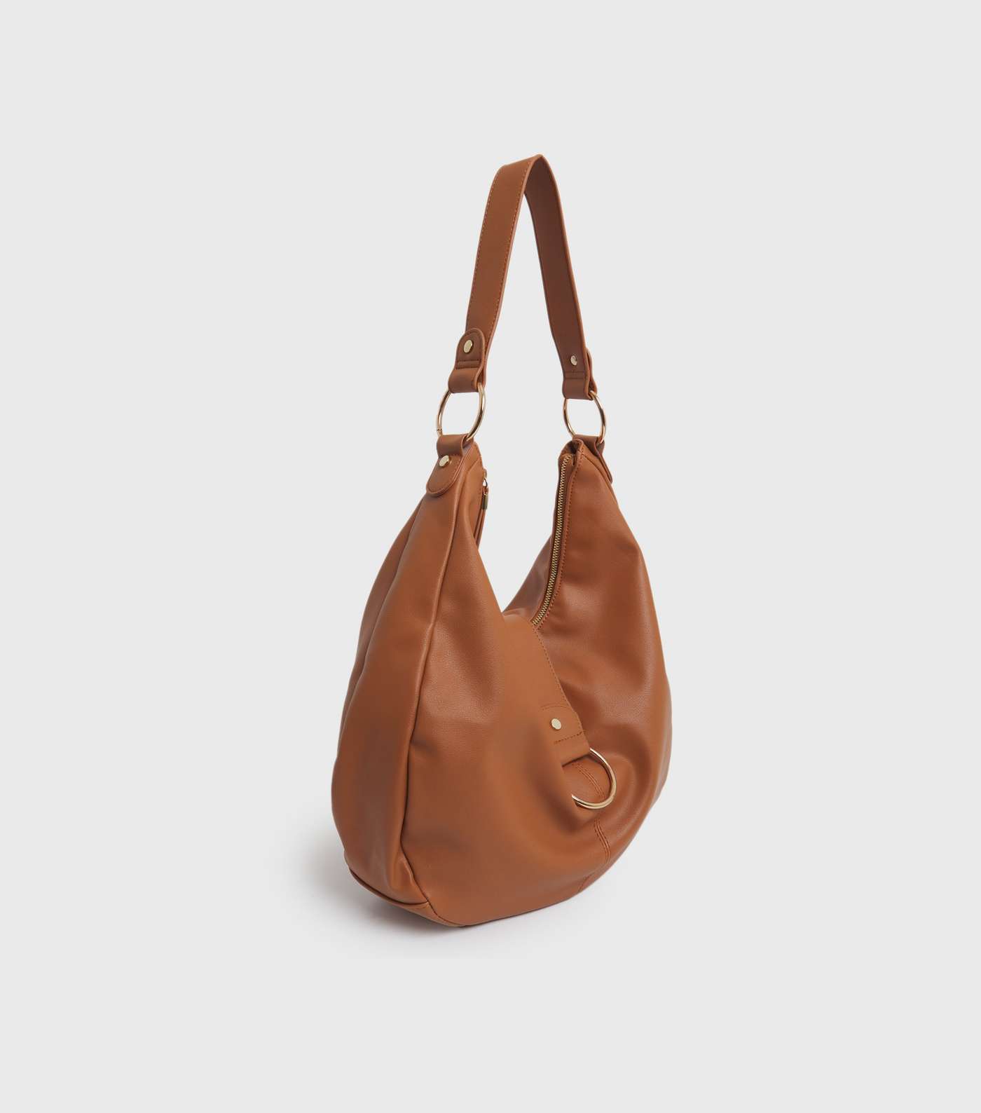 Tan Leather-Look Ring Front Slouch Tote Bag Image 3