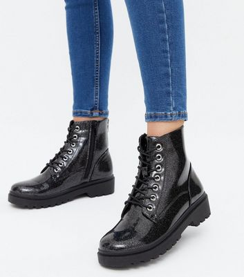 Girls black cheap patent boots