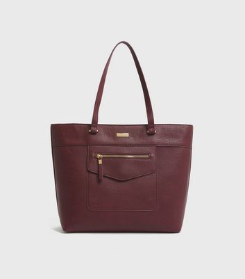 Burgundy Leather Look Zip Front Tote Bag New Look