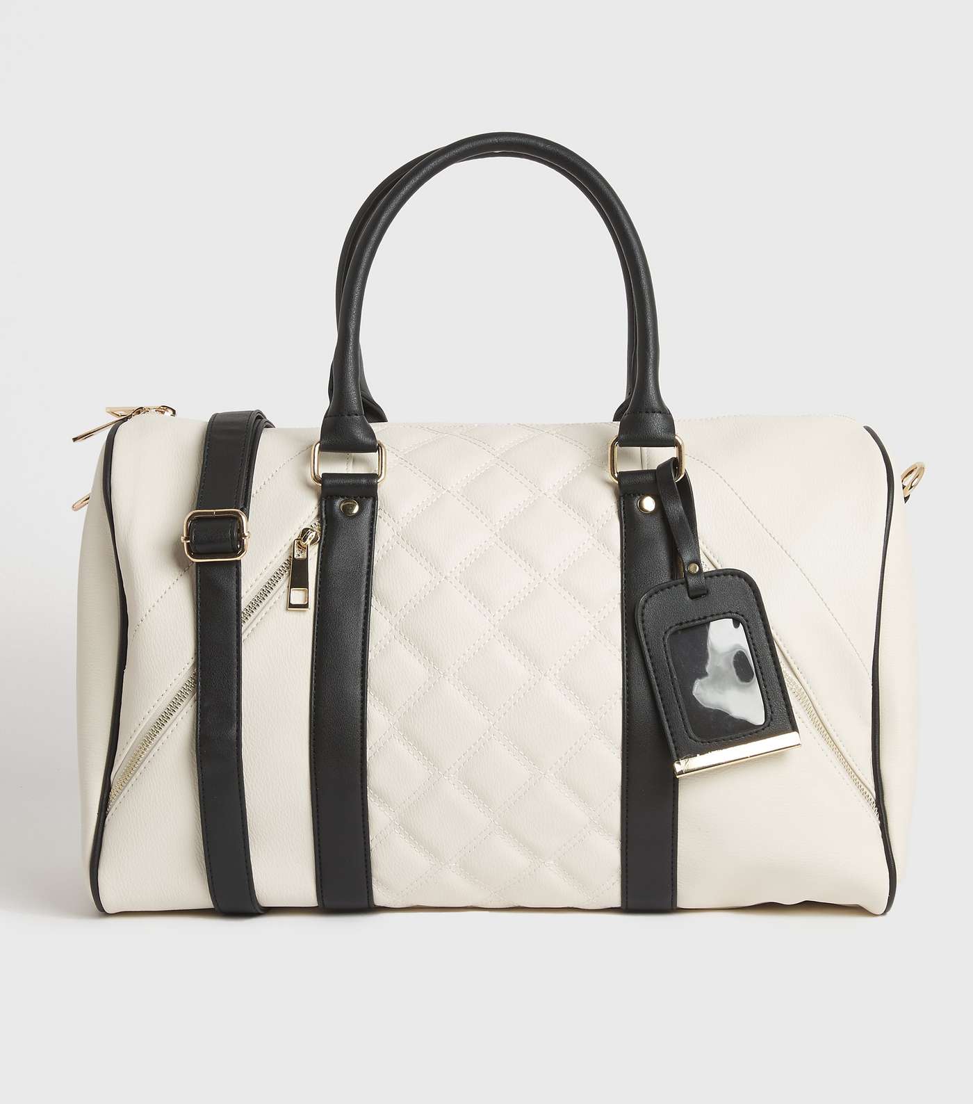 Cream Quilted Leather-Look Weekend Bag