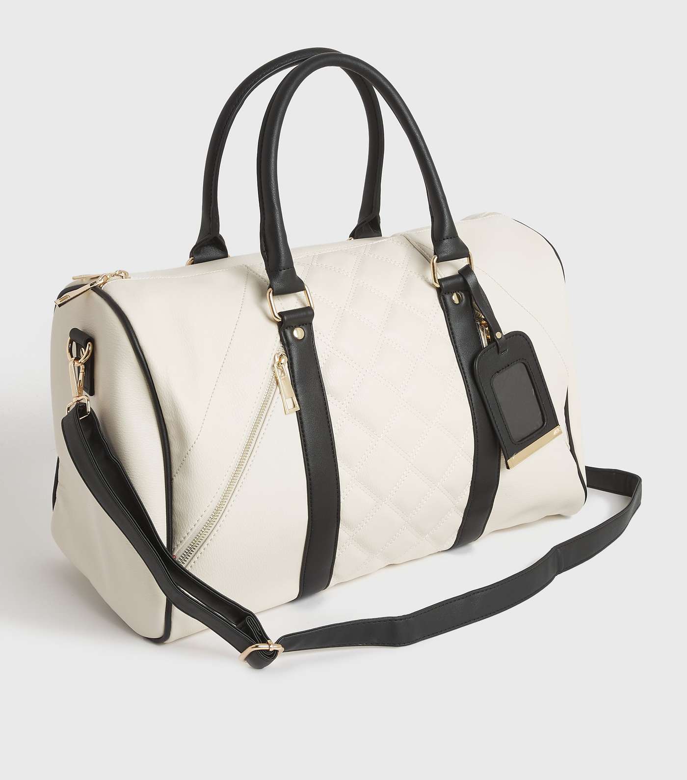 Cream Quilted Leather-Look Weekend Bag Image 3