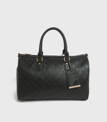 New Look Black Leather-Look Embossed Weekend Bag