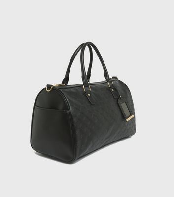 New Look Black Leather-Look Embossed Weekend Bag