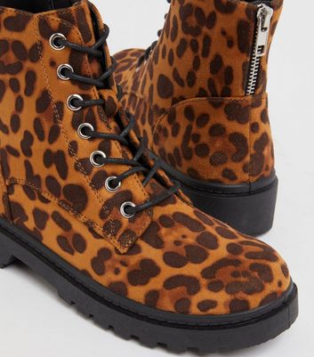 Girls Tan Leopard Print Suedette Lace 