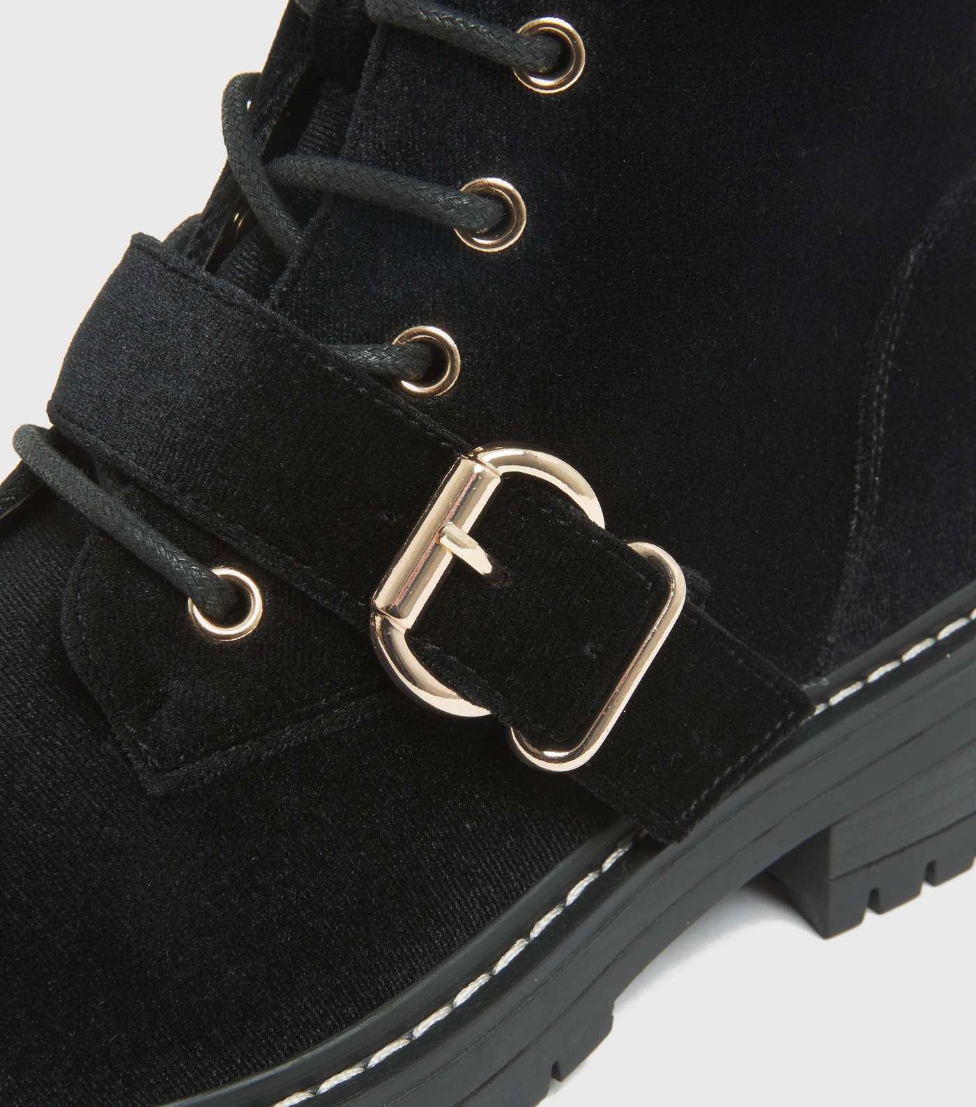 Girls Black Suedette Double Buckle Chunky Ankle Boots Image 4