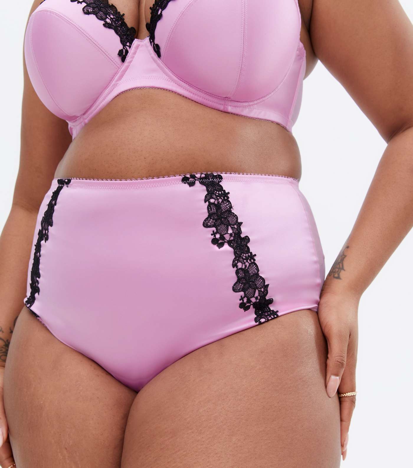 Curves Mid Pink Floral Lace High Waist Briefs Image 2