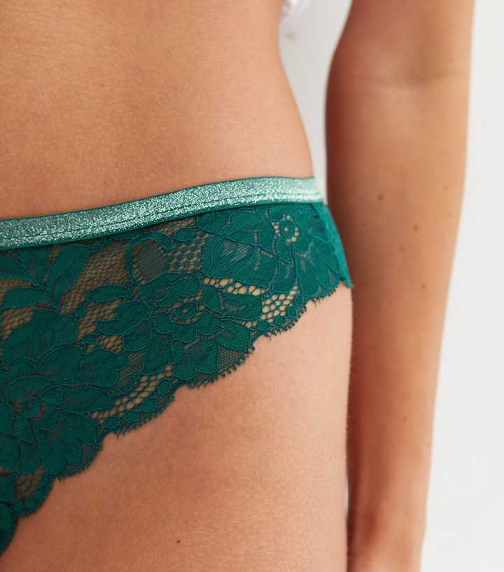 Womens Green 3pk Floral Lace Thongs