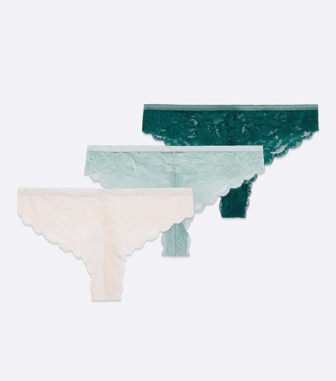 3 Pack Mint Green and Cream Floral Lace Thongs Image 5