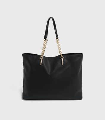 Black Leather Look Chain Strap Tote Bag New Look