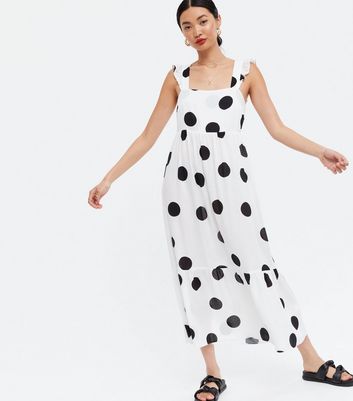 Black Spot Strappy Tiered Midi Dress | New Look
