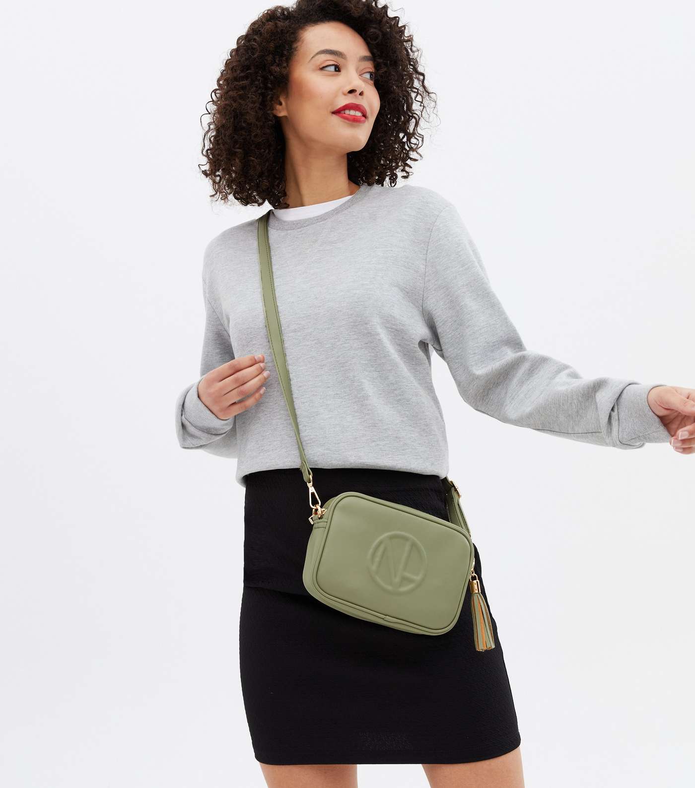 Olive Leather-Look Embossed Cross Body Bag Image 2