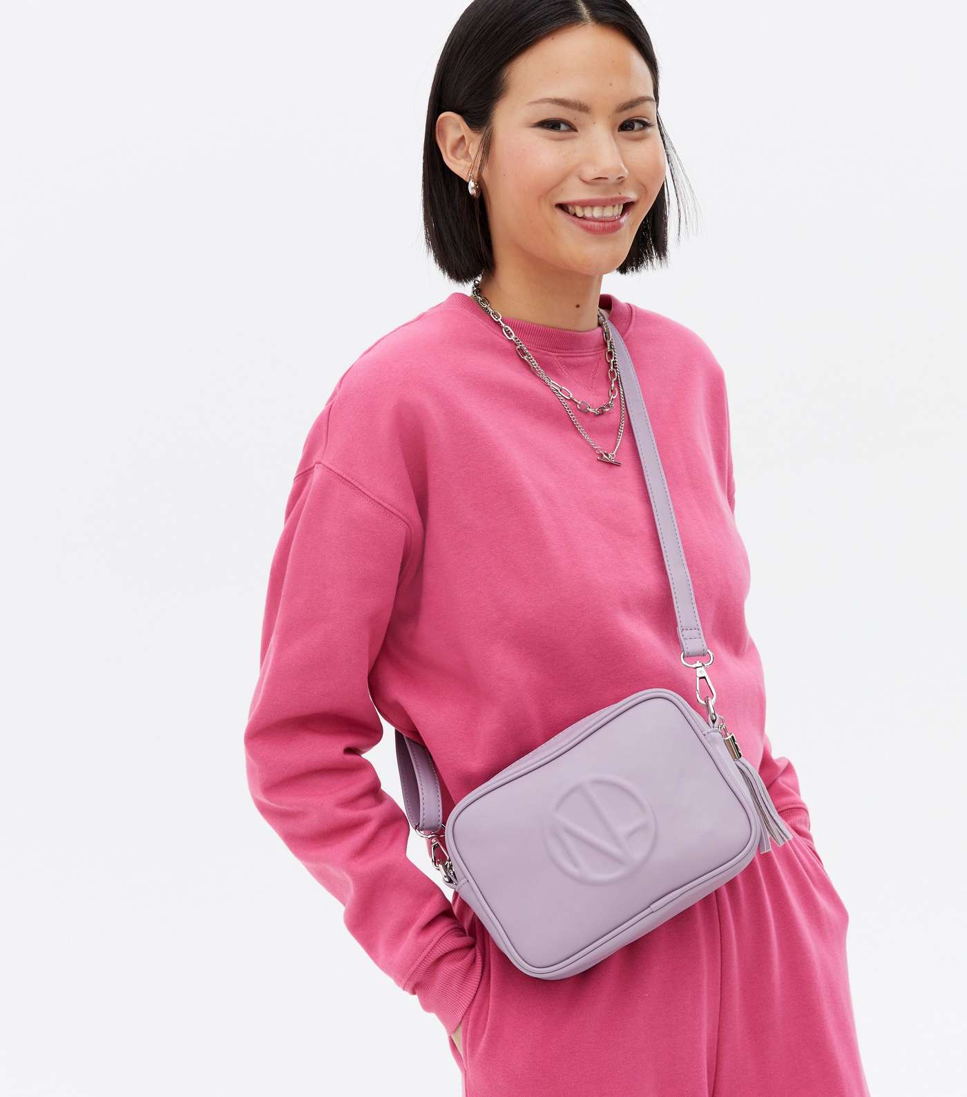 Lilac Leather-Look Embossed Cross Body Bag Image 2