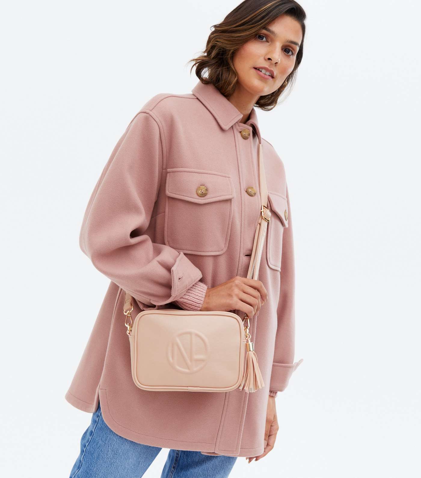 Pale Pink Leather-Look Embossed Cross Body Bag Image 2