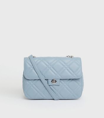 Pale Blue Quilted Chain Strap Cross Body Bag New Look