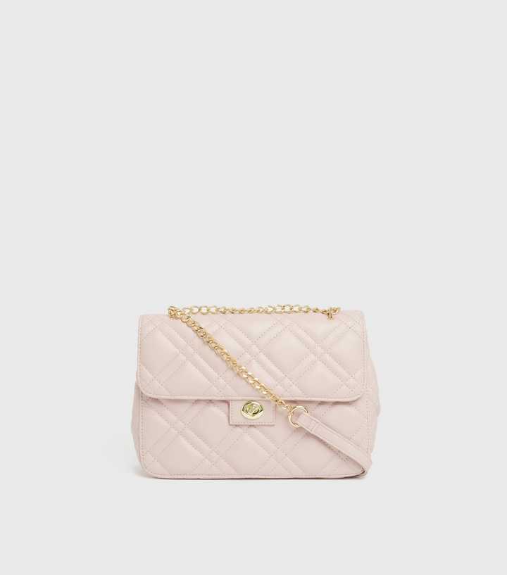Pale Pink Quilted Chain Strap Cross Body Bag