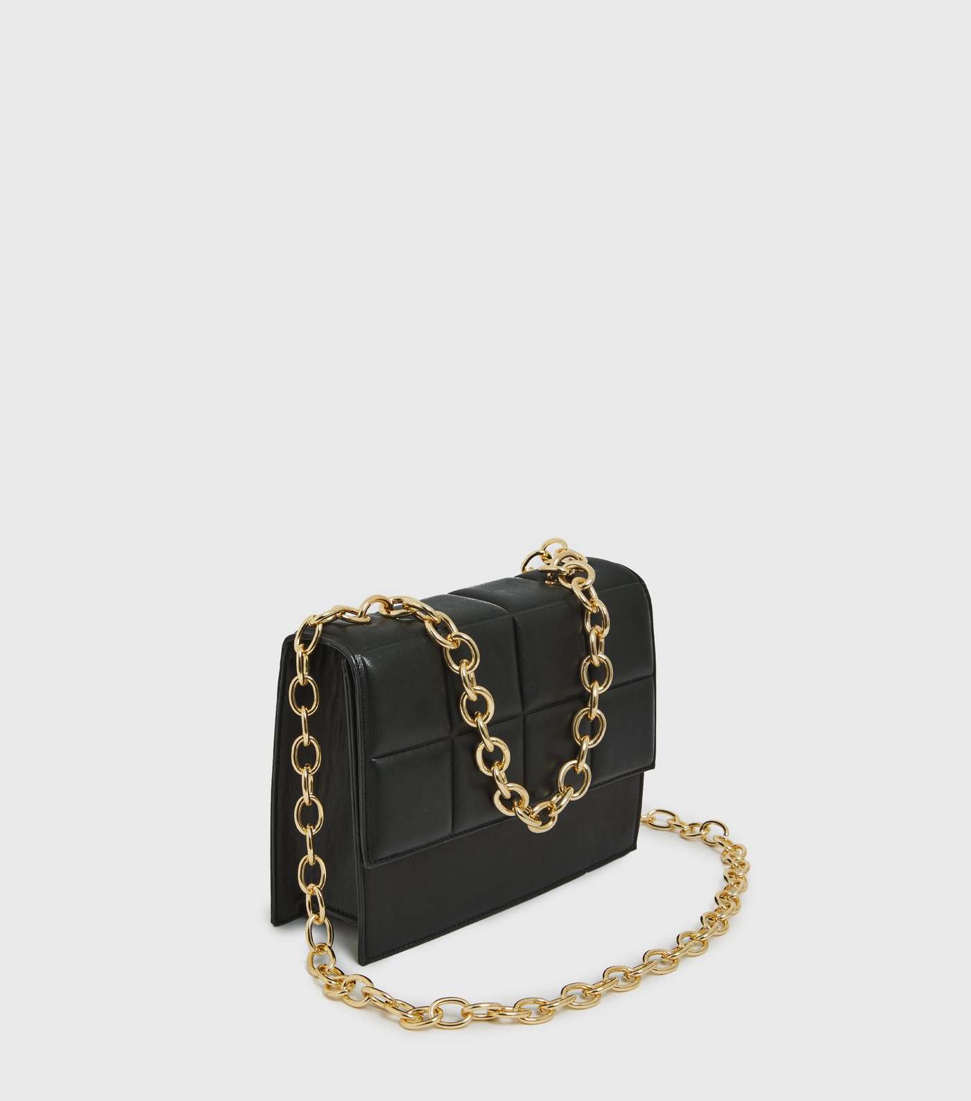 Black Quilted Leather-Look Chain Shoulder Bag Image 3
