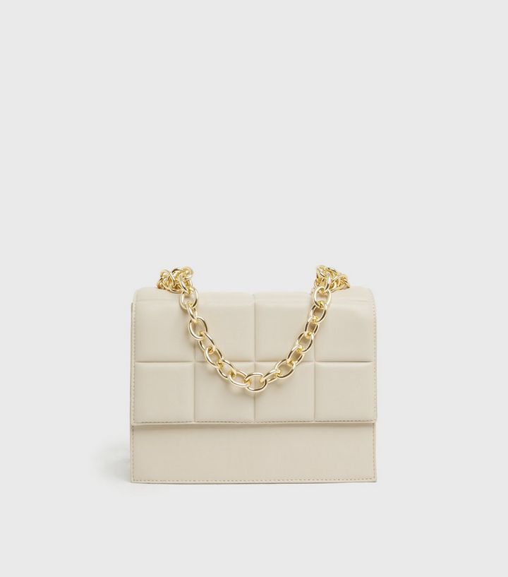 Manhattan penalty Trickle Cream Quilted Leather-Look Chain Shoulder Bag | New Look