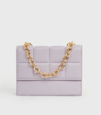 Lilac Quilted Leather Look Chain Shoulder Bag