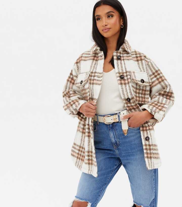 Petite Pink Check Brushed Shacket | New Look