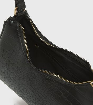 Damen Accessoires Black Faux Croc Shoulder Bag