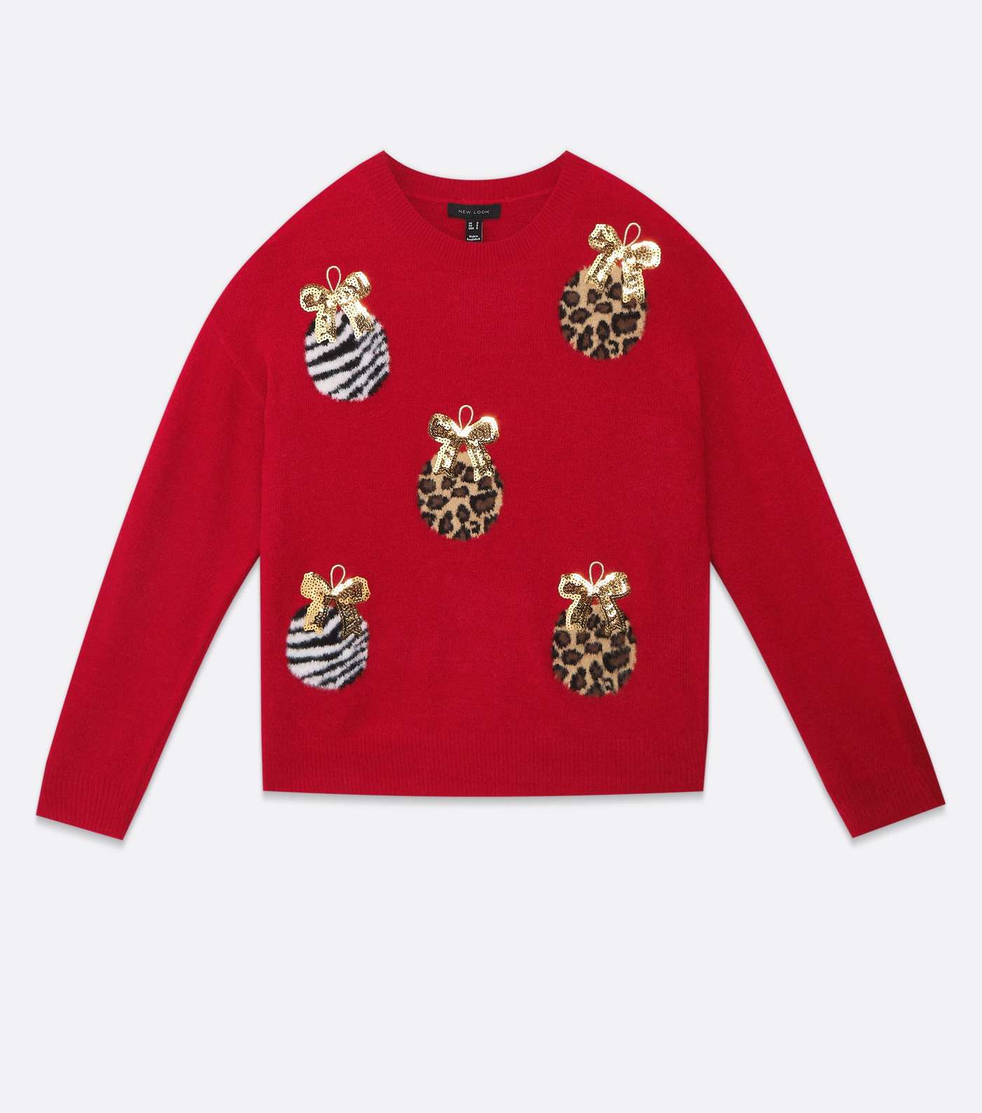 Red Mix Animal Print Christmas Bauble Jumper Image 5