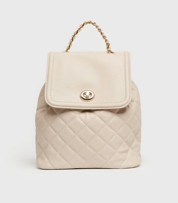 Cream Quilted Leather-Look Backpack 