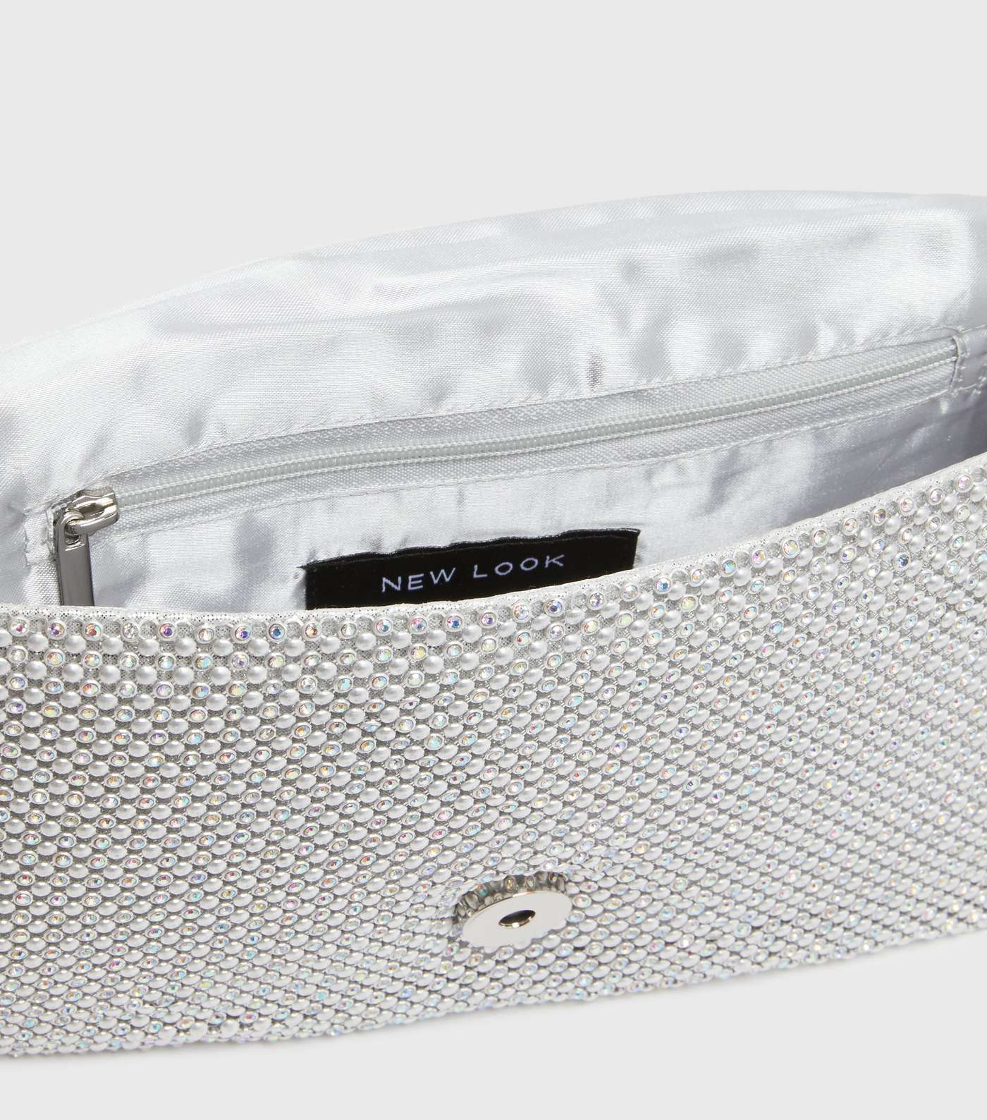 Silver Diamanté Clutch Bag Image 4