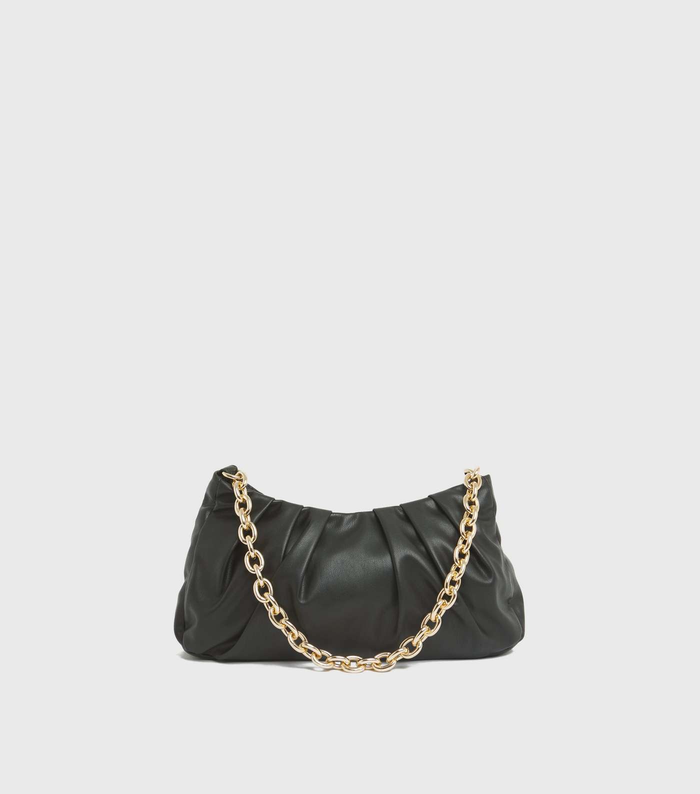 Black Ruched Chunky Chain Shoulder Bag