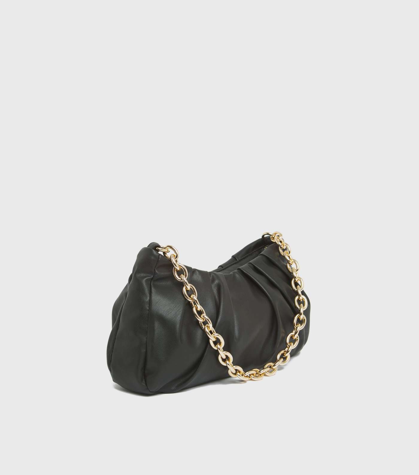 Black Ruched Chunky Chain Shoulder Bag Image 3
