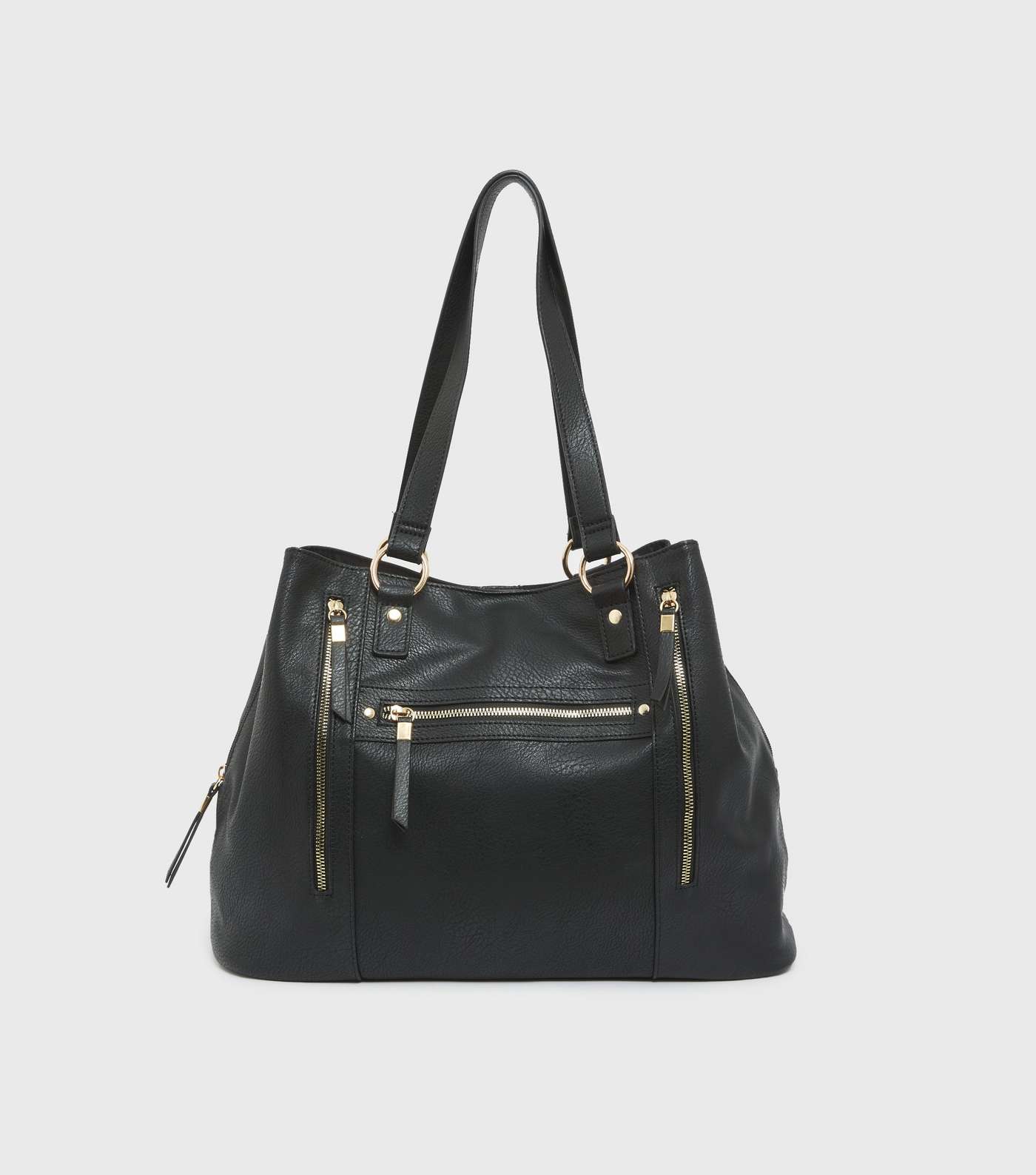 Black Leather-Look Zip Tote Bag