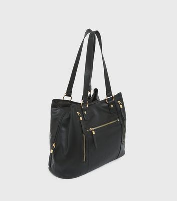 New Look Black Leather-Look Over Lock Large Purse