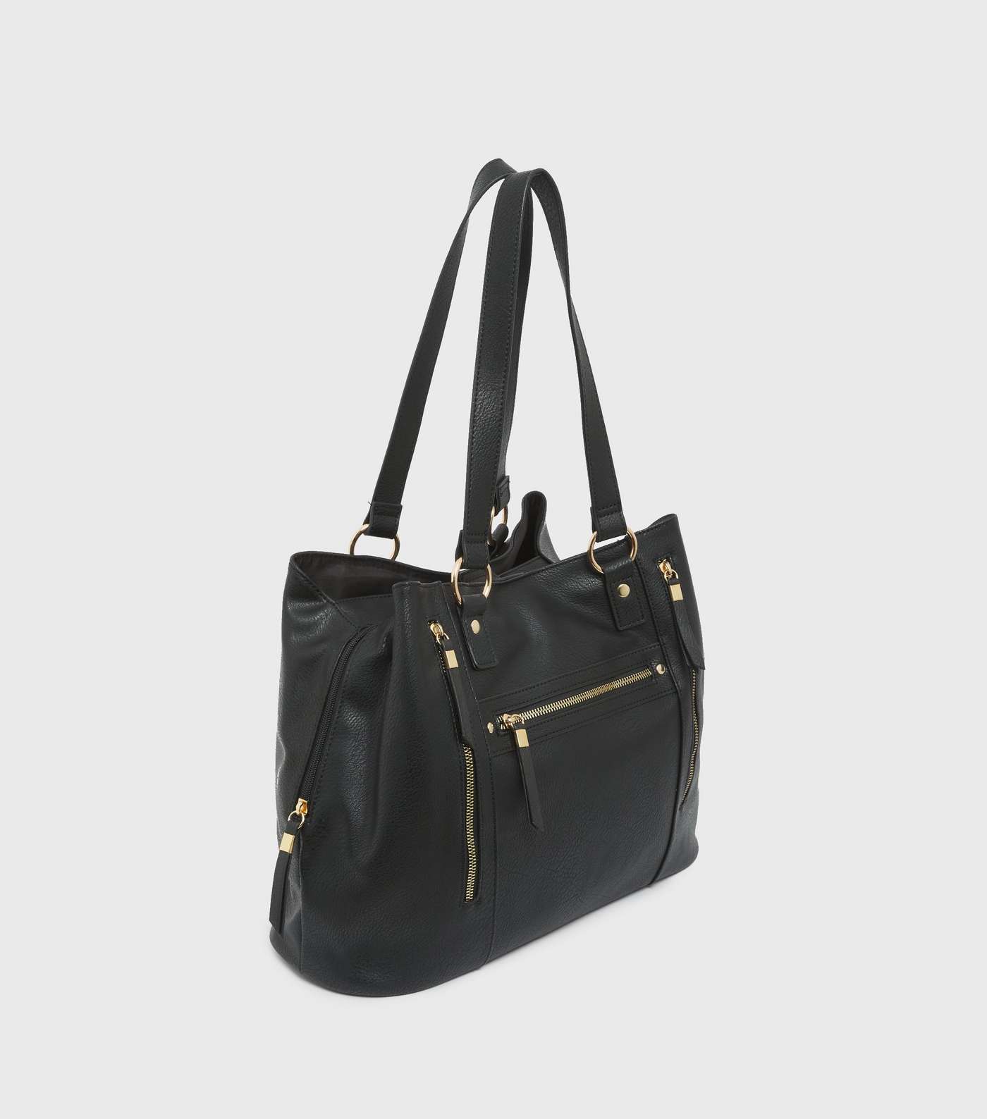 Black Leather-Look Zip Tote Bag Image 3
