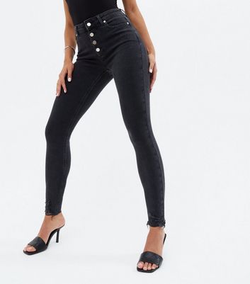 black skinny jeans frayed hem