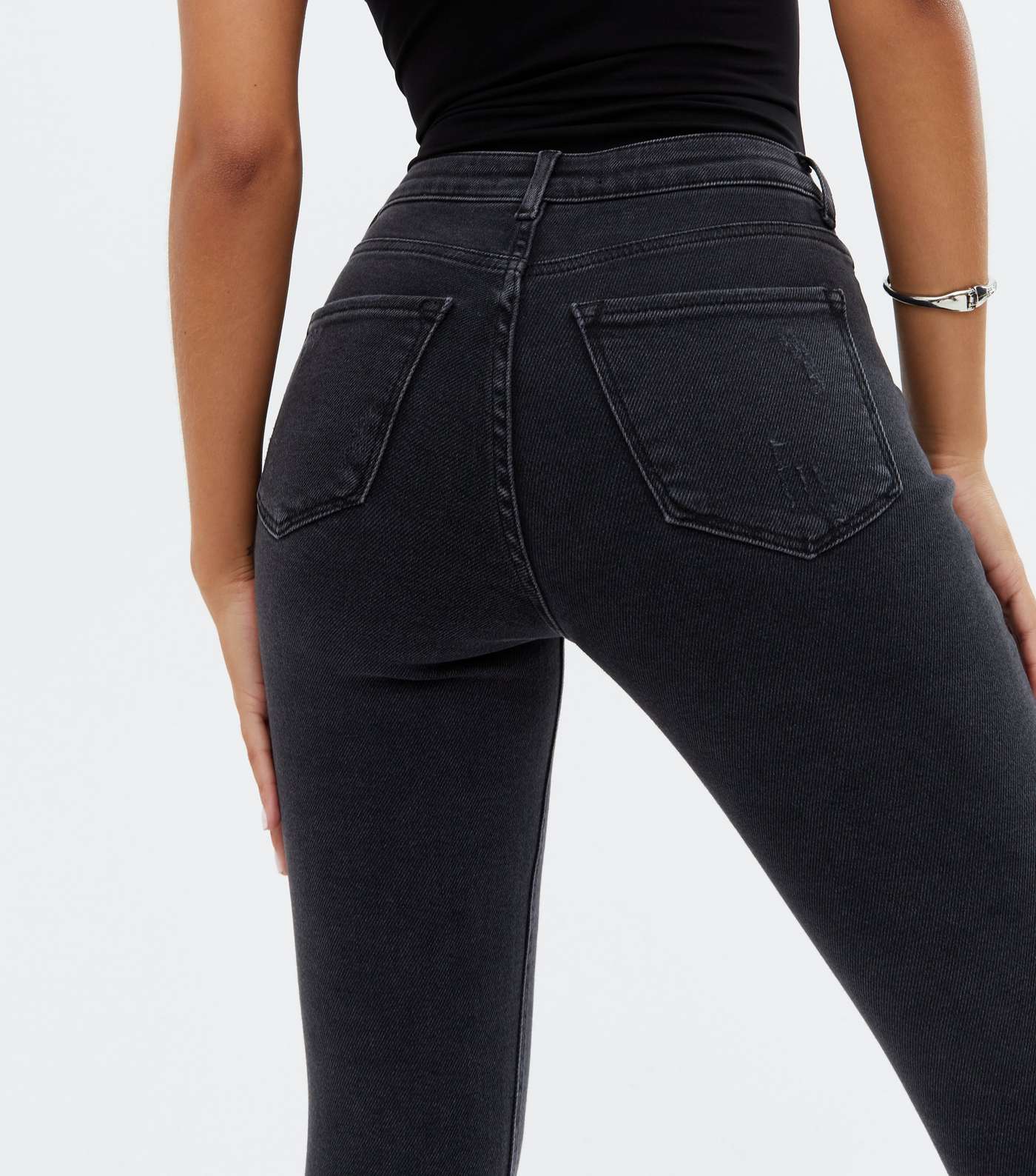 Little Mistress Black Frayed Hem Button Skinny Jeans Image 3