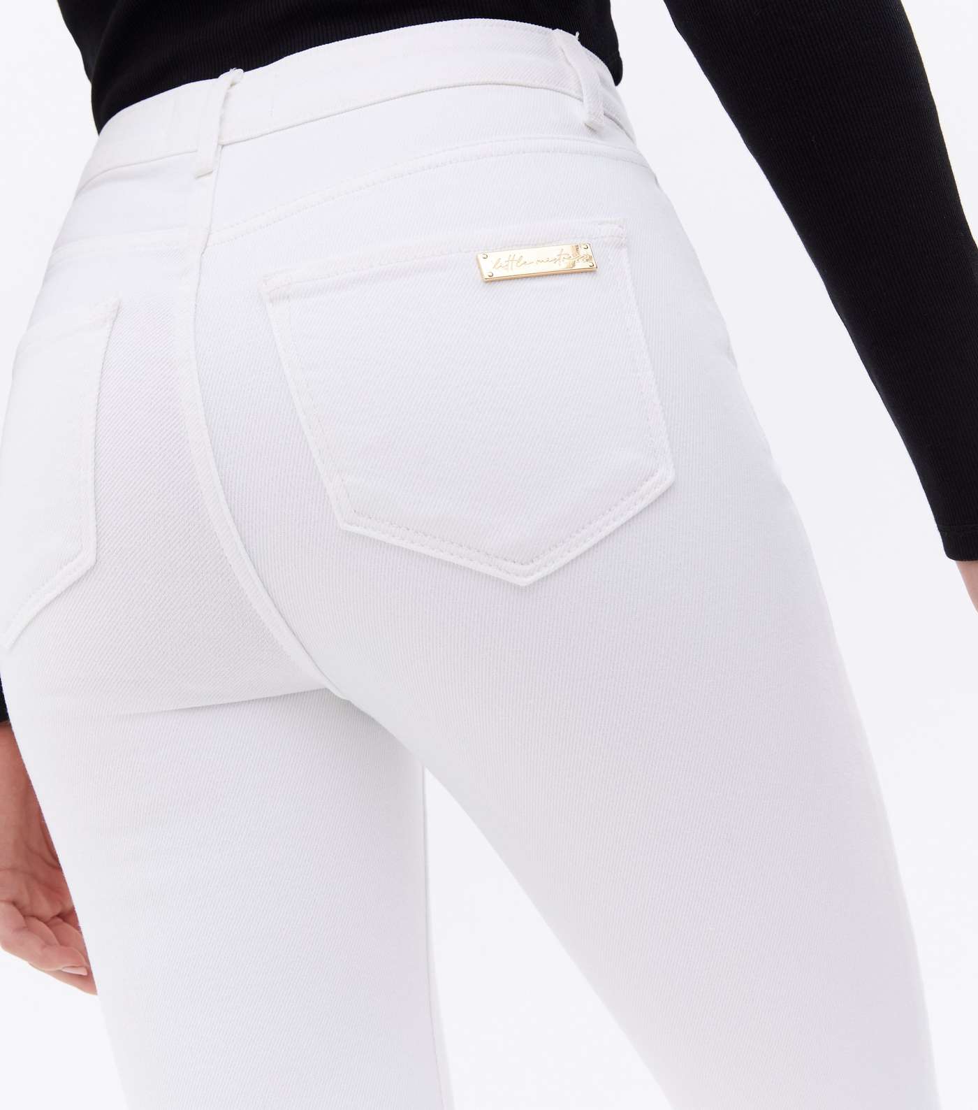Little Mistress White Frayed Hem Button Skinny Jeans Image 3