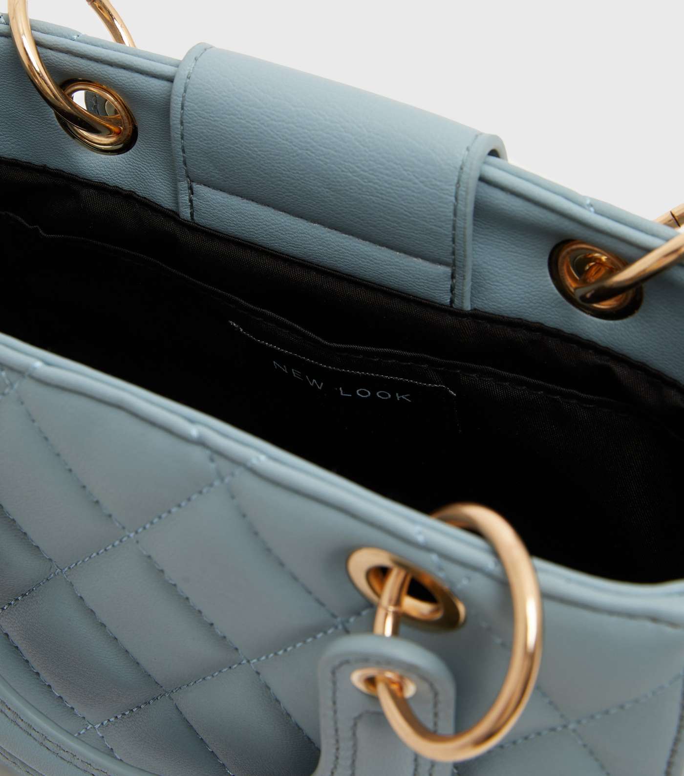 Pale Blue Quilted Leather-Look Cross Body Bag Image 4