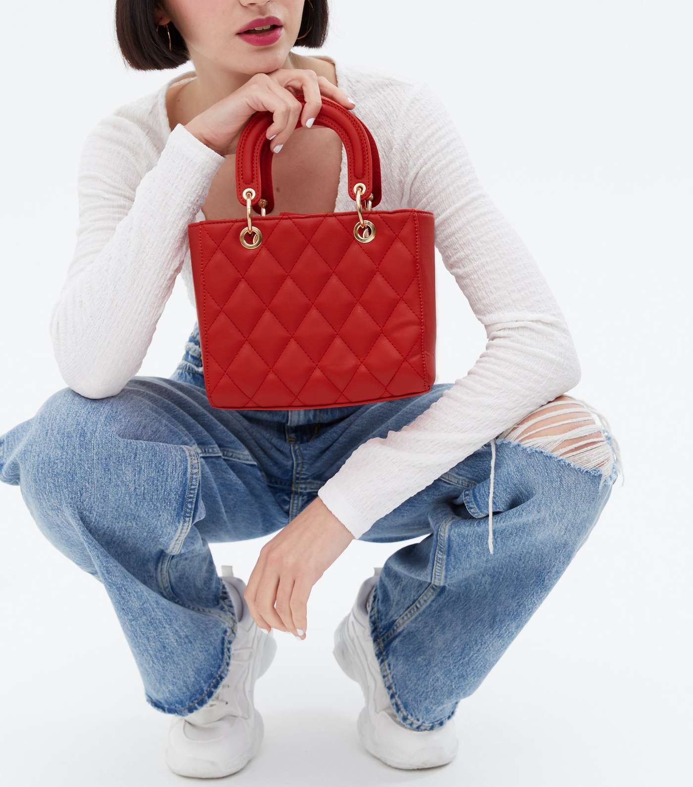 Red Quilted Leather-Look Cross Body Bag Image 2