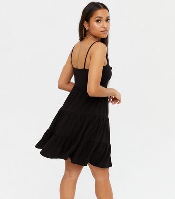 Petite Black Strappy Tiered Sundress New Look