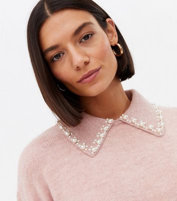 Pink sweater with top pearls