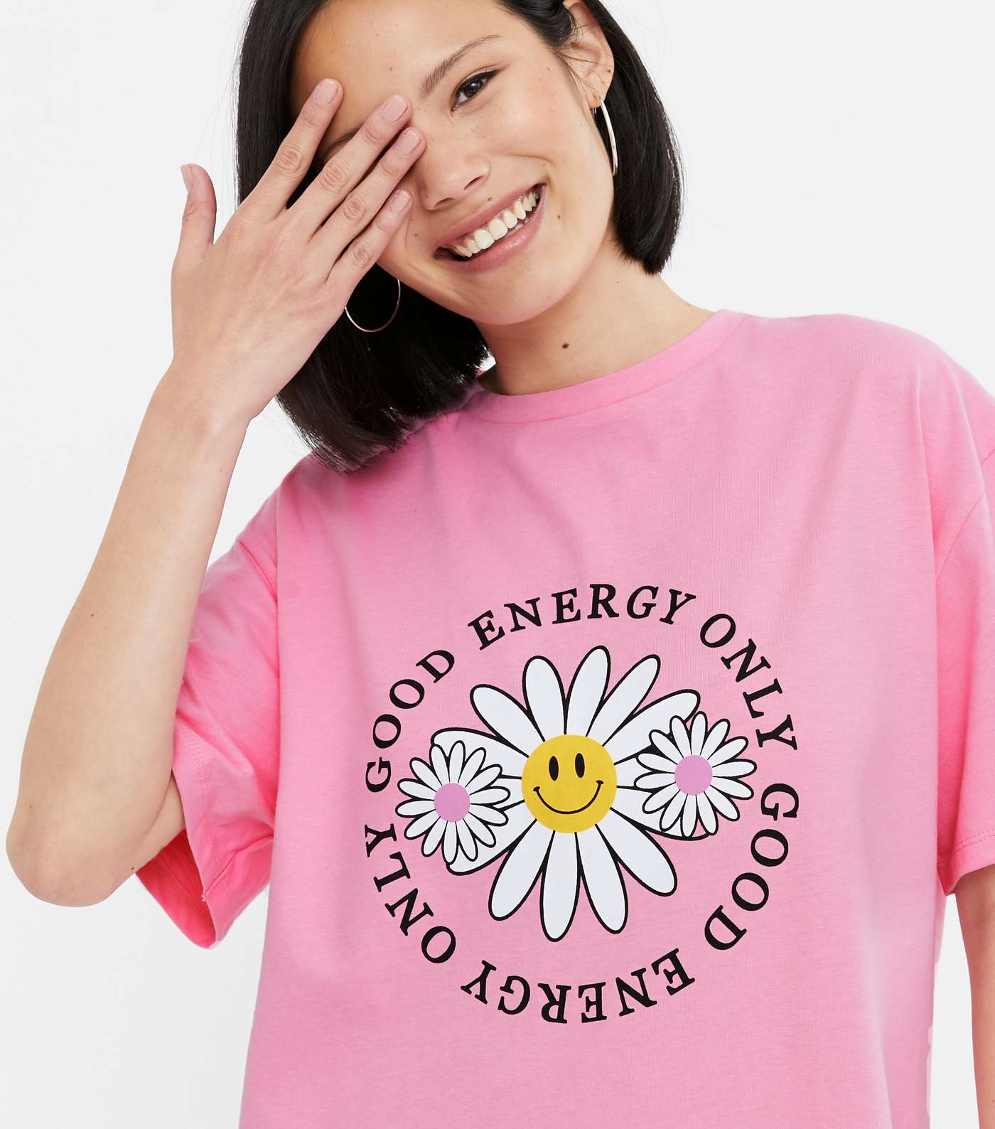 Pink Floral Good Energy Logo T-Shirt Dress Image 3