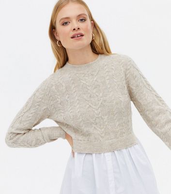 Cream 2 in 1 Cable Knit Shirt Jumper New Look