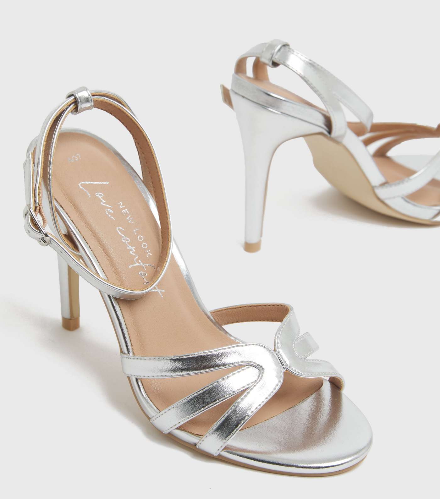 Silver Caged Stiletto Heel Sandals Image 3