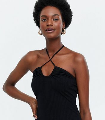 black ribbed halter dress