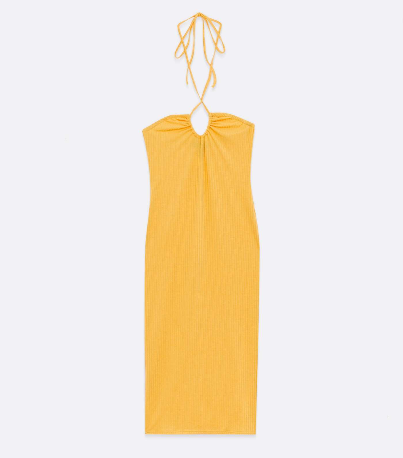 Yellow Ribbed Cut Out Halter Midi Dress Image 5