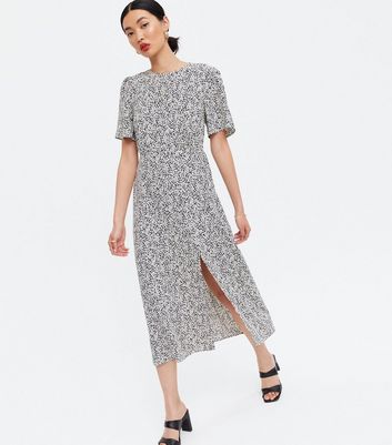 Puff Sleeve Split Midi Dress 