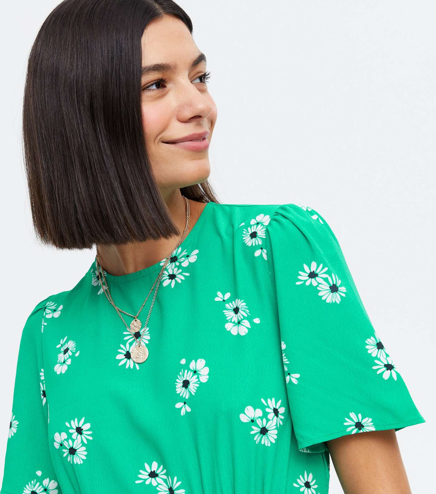 Green Daisy Flutter Sleeve Split Midi Dress Image 3