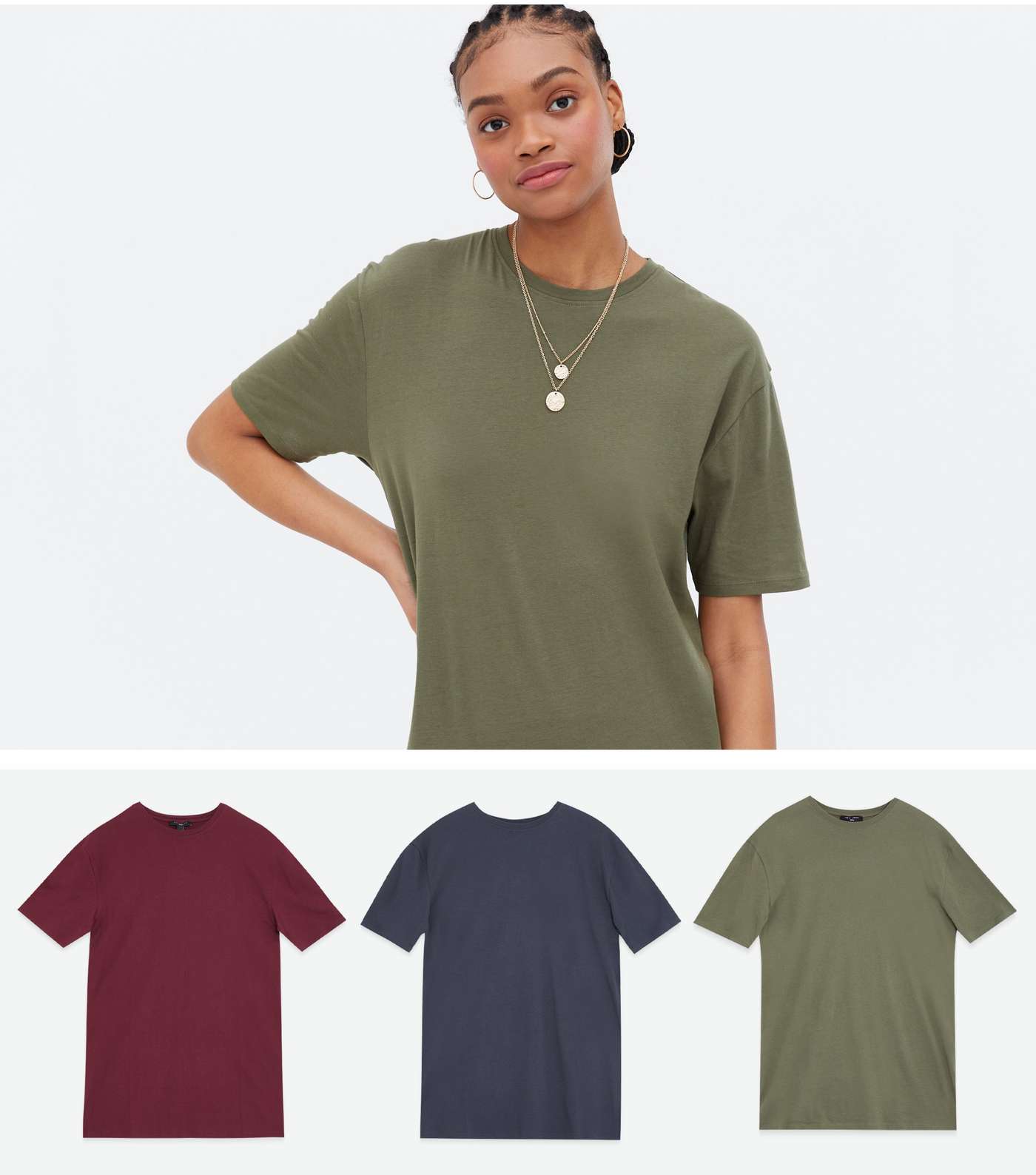 Tall 3 Pack Olive Burgundy and Navy Long T-Shirts