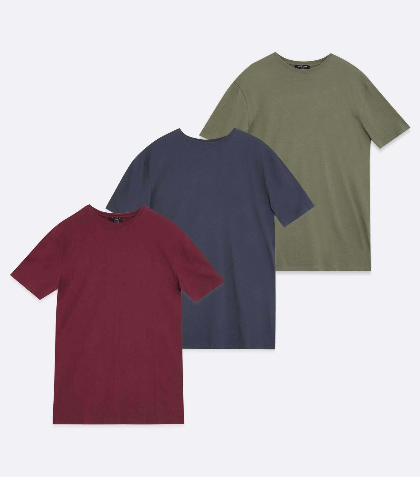 Tall 3 Pack Olive Burgundy and Navy Long T-Shirts Image 5