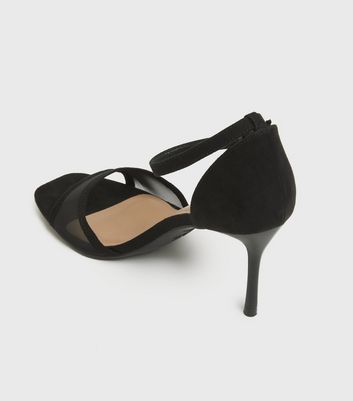 Black Mesh Panel Stiletto Heel Sandals 