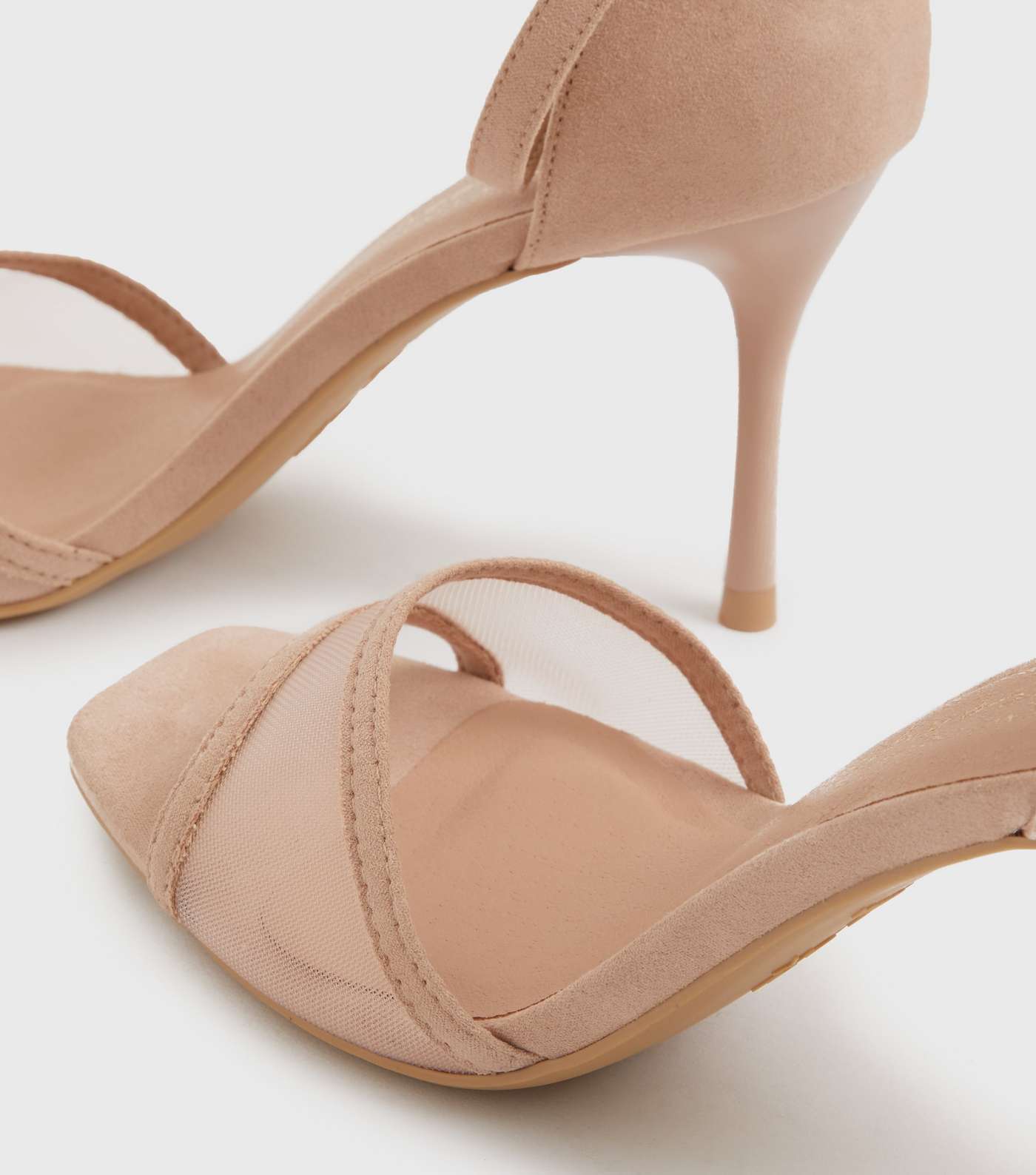 Cream Mesh Panel Stiletto Heel Sandals Image 4